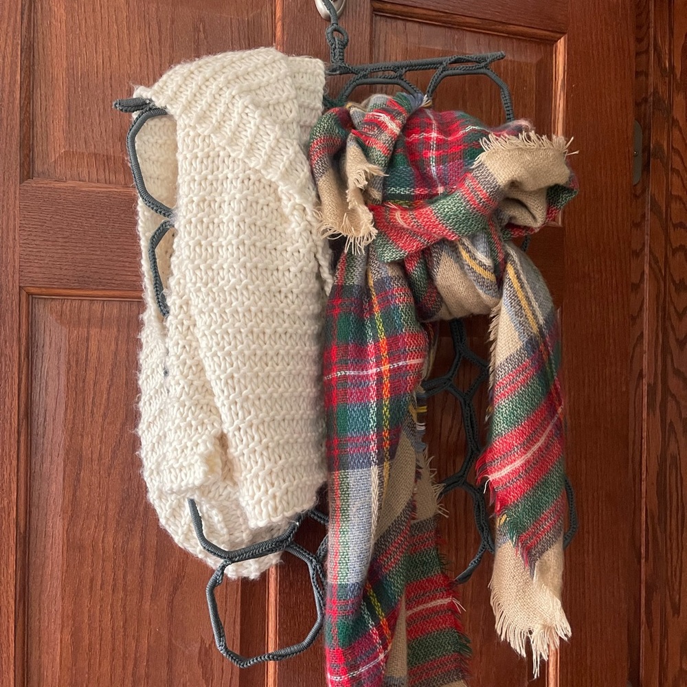 Sweater and knit scarves
